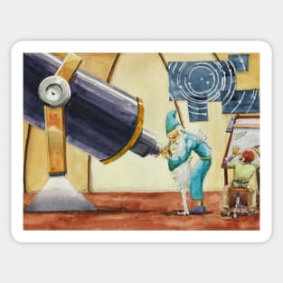 Old Wizard Looking Through Telescope Sticker